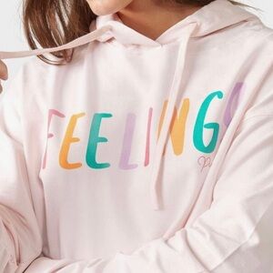 Pura Vida Feeling French Terry Pink Cropped Hoodie Sweatshirt Small NWT